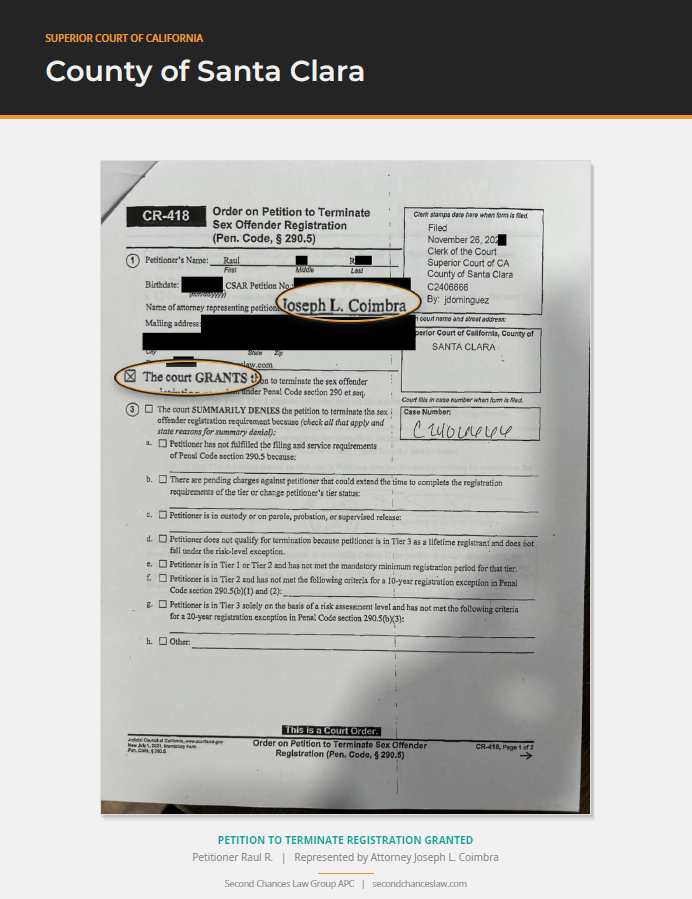 Triumphs: Registration Termination Court Orders from Throughout California